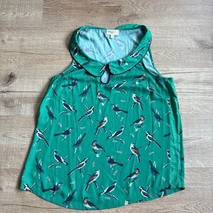 Modcloth Teal Bird Print Sleeveless Blouse